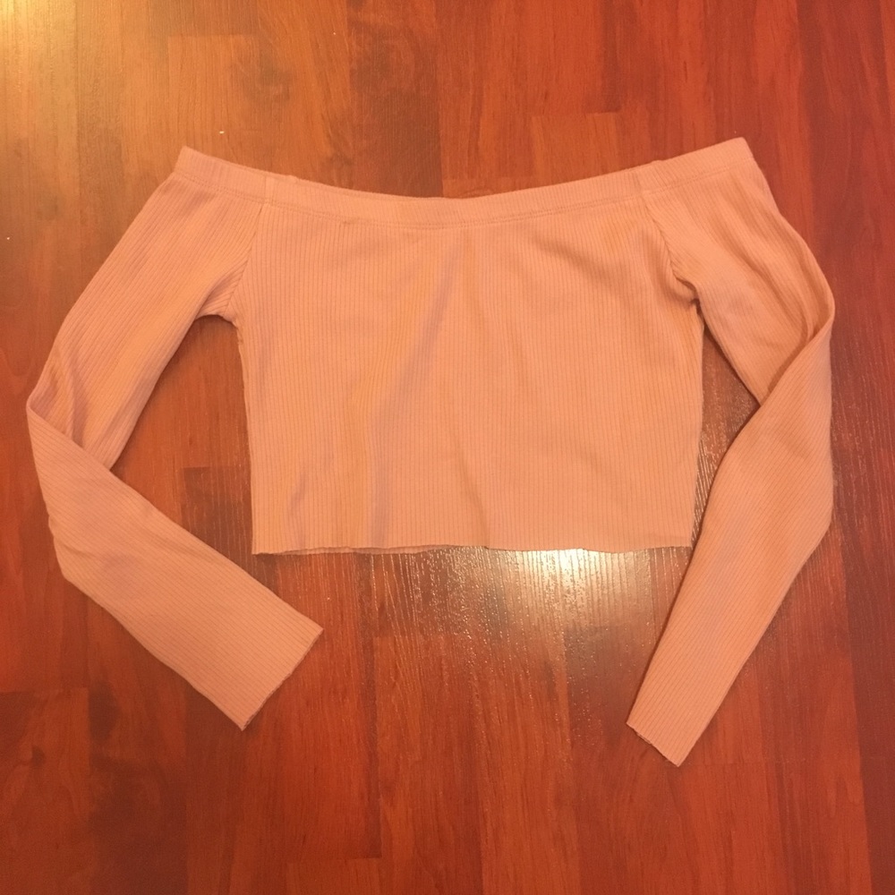 Pink long sleeve off shoulder crop top